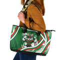 Rabbitohs Rugby Mascot Leather Tote Bag Fierce Athlete Graphic in Sports Style