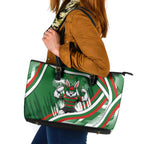 Rabbitohs Rugby Mascot Leather Tote Bag Fierce Athlete Graphic in Sports Style