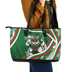 Rabbitohs Rugby Mascot Leather Tote Bag Fierce Athlete Graphic in Sports Style
