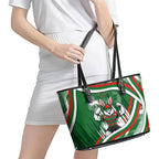 Rabbitohs Rugby Mascot Leather Tote Bag Fierce Athlete Graphic in Sports Style