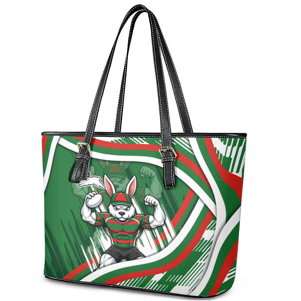 Rabbitohs Rugby Mascot Leather Tote Bag Fierce Athlete Graphic in Sports Style