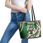 Rabbitohs Rugby Mascot Leather Tote Bag Fierce Athlete Graphic in Sports Style