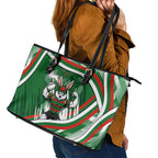 Rabbitohs Rugby Mascot Leather Tote Bag Fierce Athlete Graphic in Sports Style