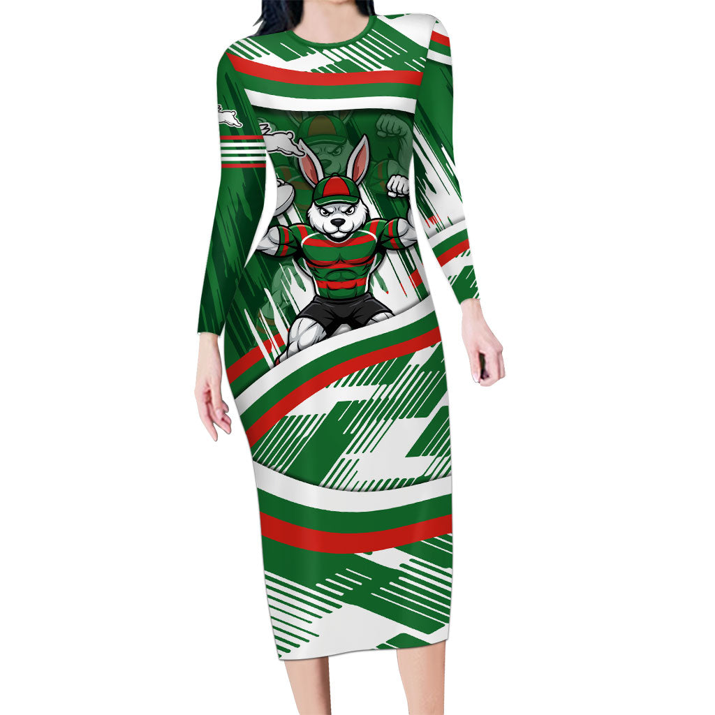 Rabbitohs Rugby Mascot Long Sleeve Bodycon Dress Fierce Athlete Graphic in Sports Style