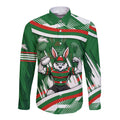 Rabbitohs Rugby Mascot Long Sleeve Button Shirt Fierce Athlete Graphic in Sports Style