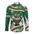 Rabbitohs Rugby Mascot Long Sleeve Button Shirt Fierce Athlete Graphic in Sports Style