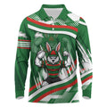 Rabbitohs Rugby Mascot Long Sleeve Polo Shirt Fierce Athlete Graphic in Sports Style