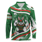 Rabbitohs Rugby Mascot Long Sleeve Polo Shirt Fierce Athlete Graphic in Sports Style