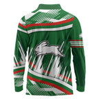 Rabbitohs Rugby Mascot Long Sleeve Polo Shirt Fierce Athlete Graphic in Sports Style