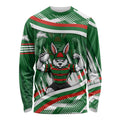 Rabbitohs Rugby Mascot Long Sleeve Shirt Fierce Athlete Graphic in Sports Style
