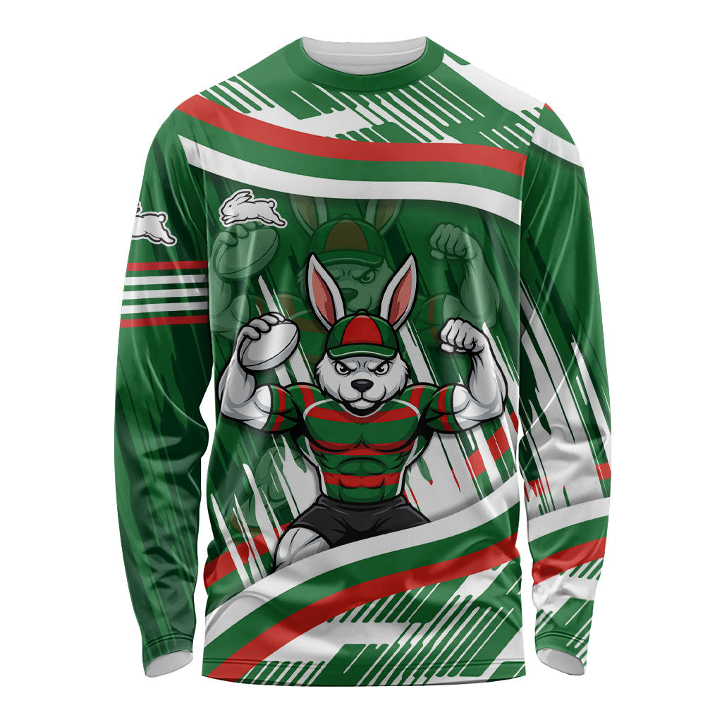 Rabbitohs Rugby Mascot Long Sleeve Shirt Fierce Athlete Graphic in Sports Style