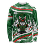 Rabbitohs Rugby Mascot Long Sleeve Shirt Fierce Athlete Graphic in Sports Style