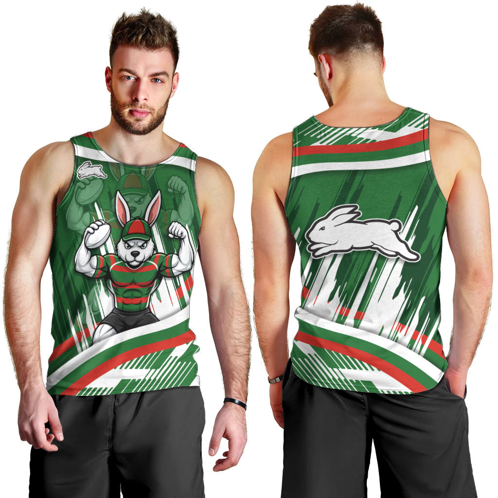 Rabbitohs Rugby Mascot Men Tank Top Fierce Athlete Graphic in Sports Style