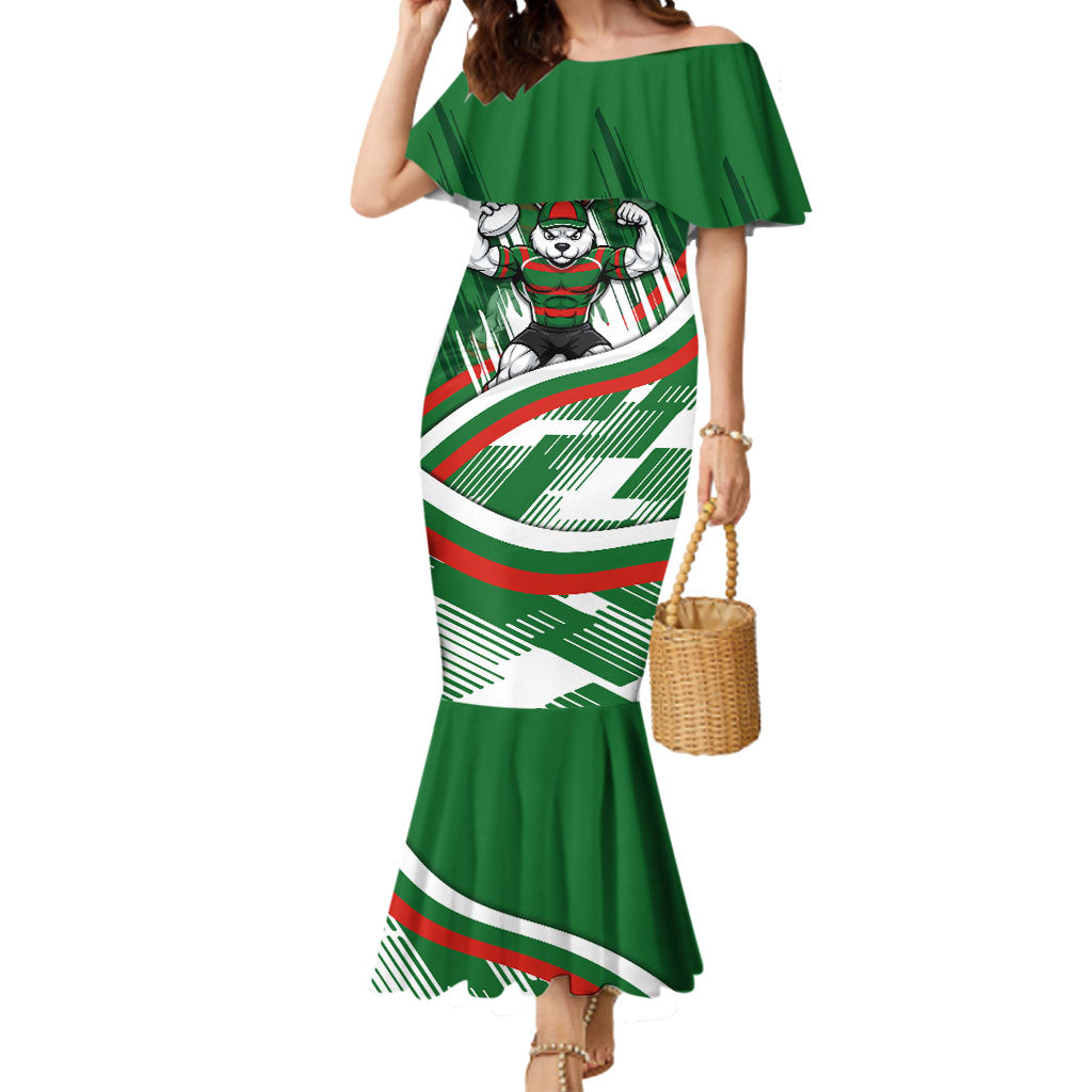 Rabbitohs Rugby Mascot Mermaid Dress Fierce Athlete Graphic in Sports Style