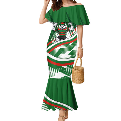 Rabbitohs Rugby Mascot Mermaid Dress Fierce Athlete Graphic in Sports Style