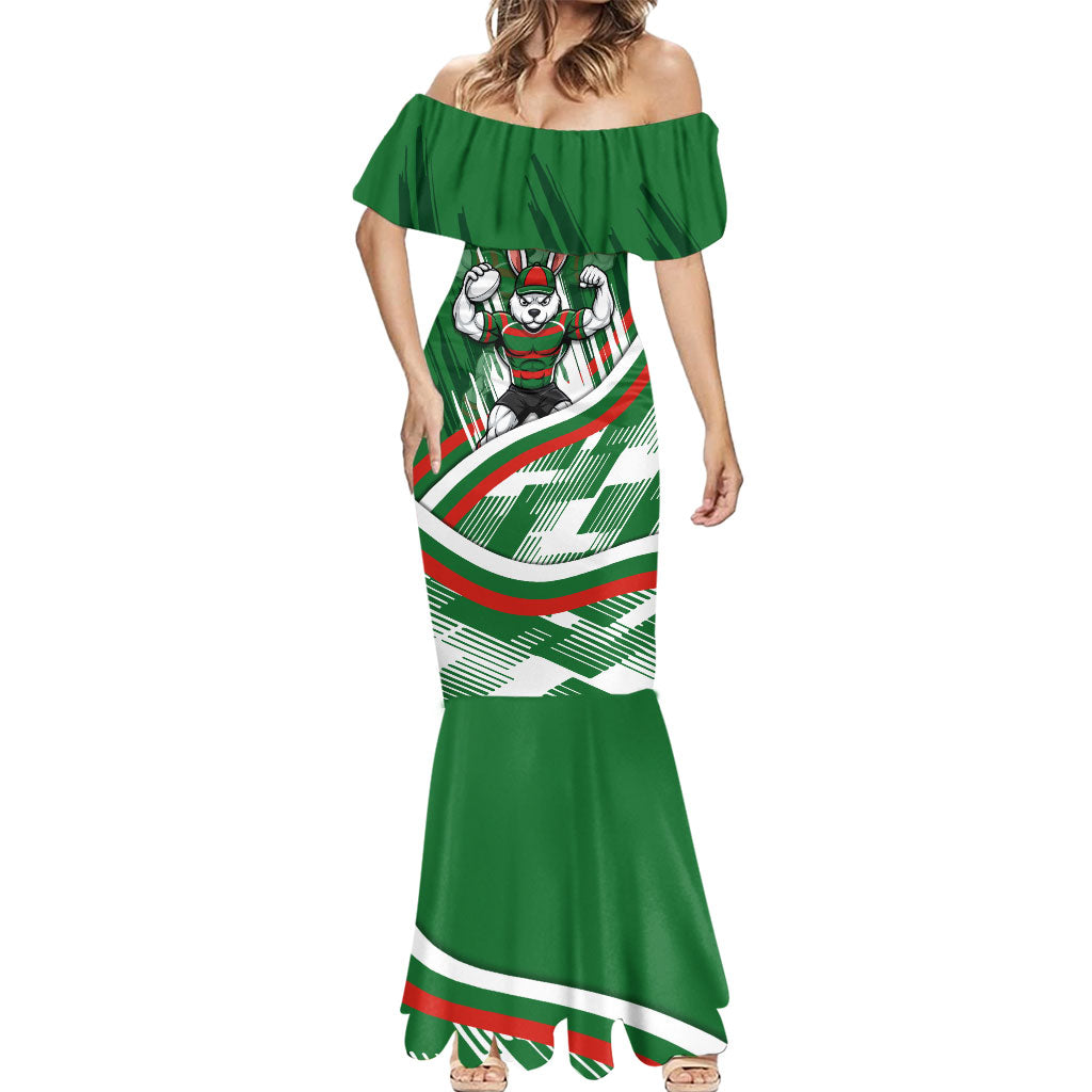 Rabbitohs Rugby Mascot Mermaid Dress Fierce Athlete Graphic in Sports Style