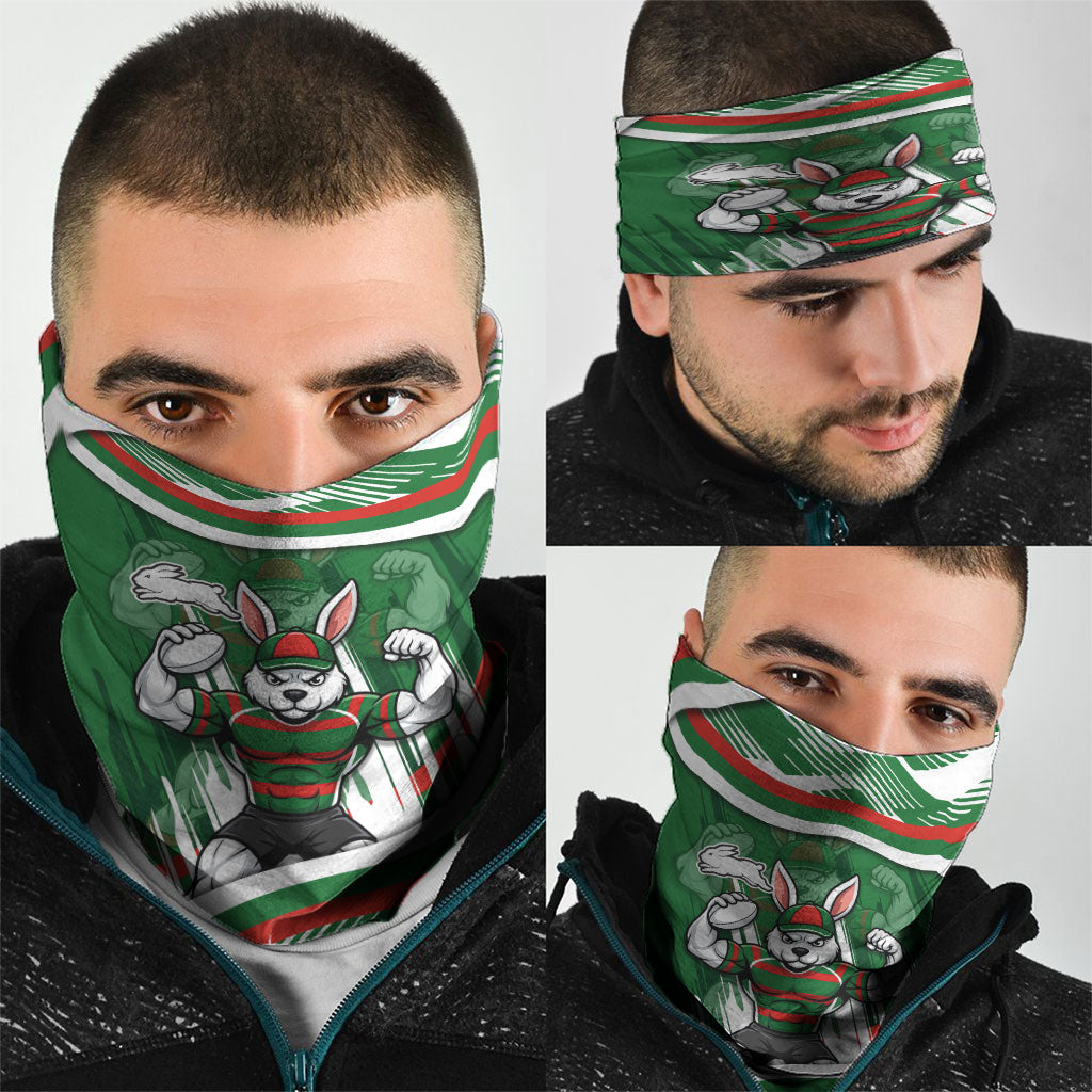 Rabbitohs Rugby Mascot Neck Gaiter Fierce Athlete Graphic in Sports Style