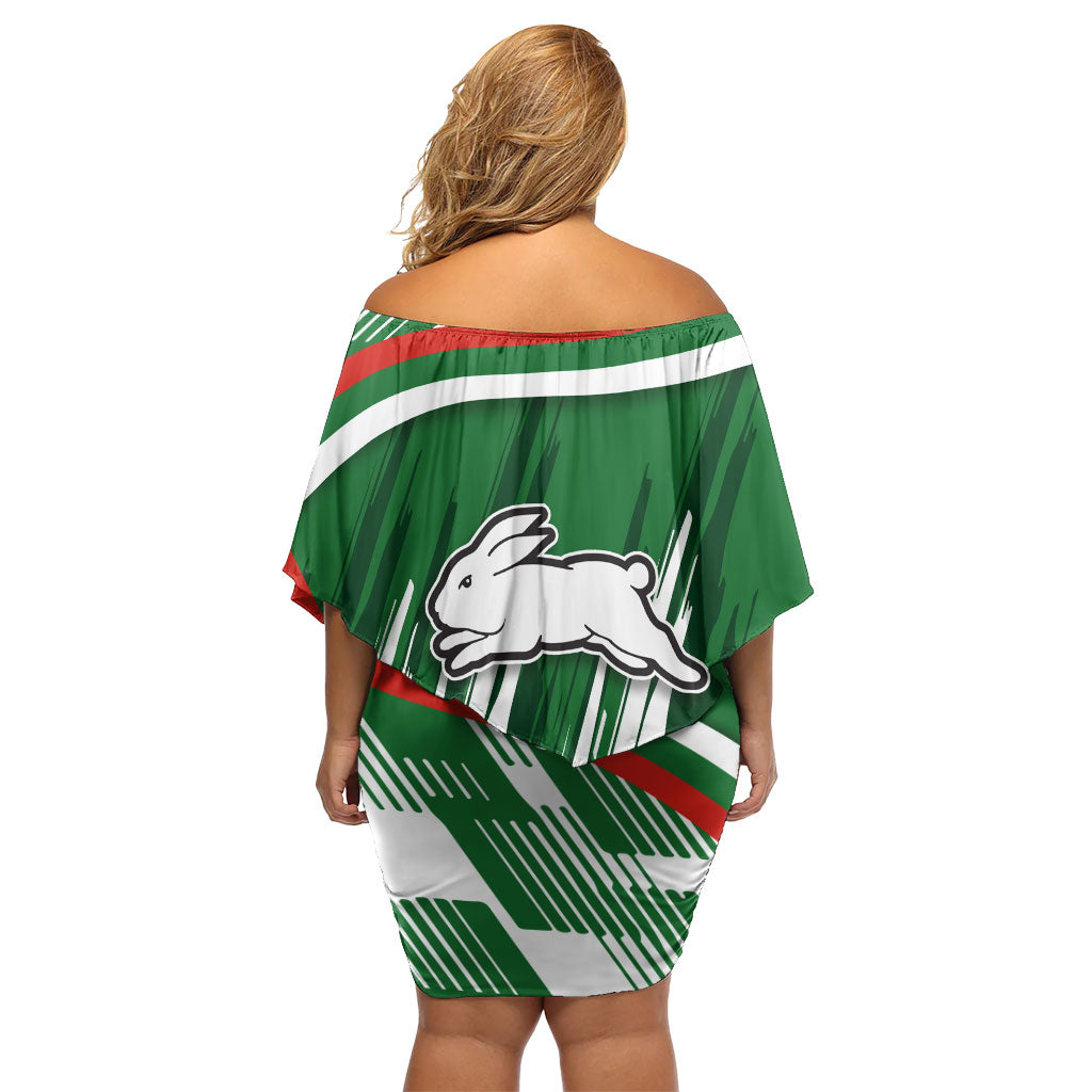 Rabbitohs Rugby Mascot Off Shoulder Short Dress Fierce Athlete Graphic in Sports Style
