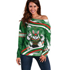 Rabbitohs Rugby Mascot Off Shoulder Sweater Fierce Athlete Graphic in Sports Style