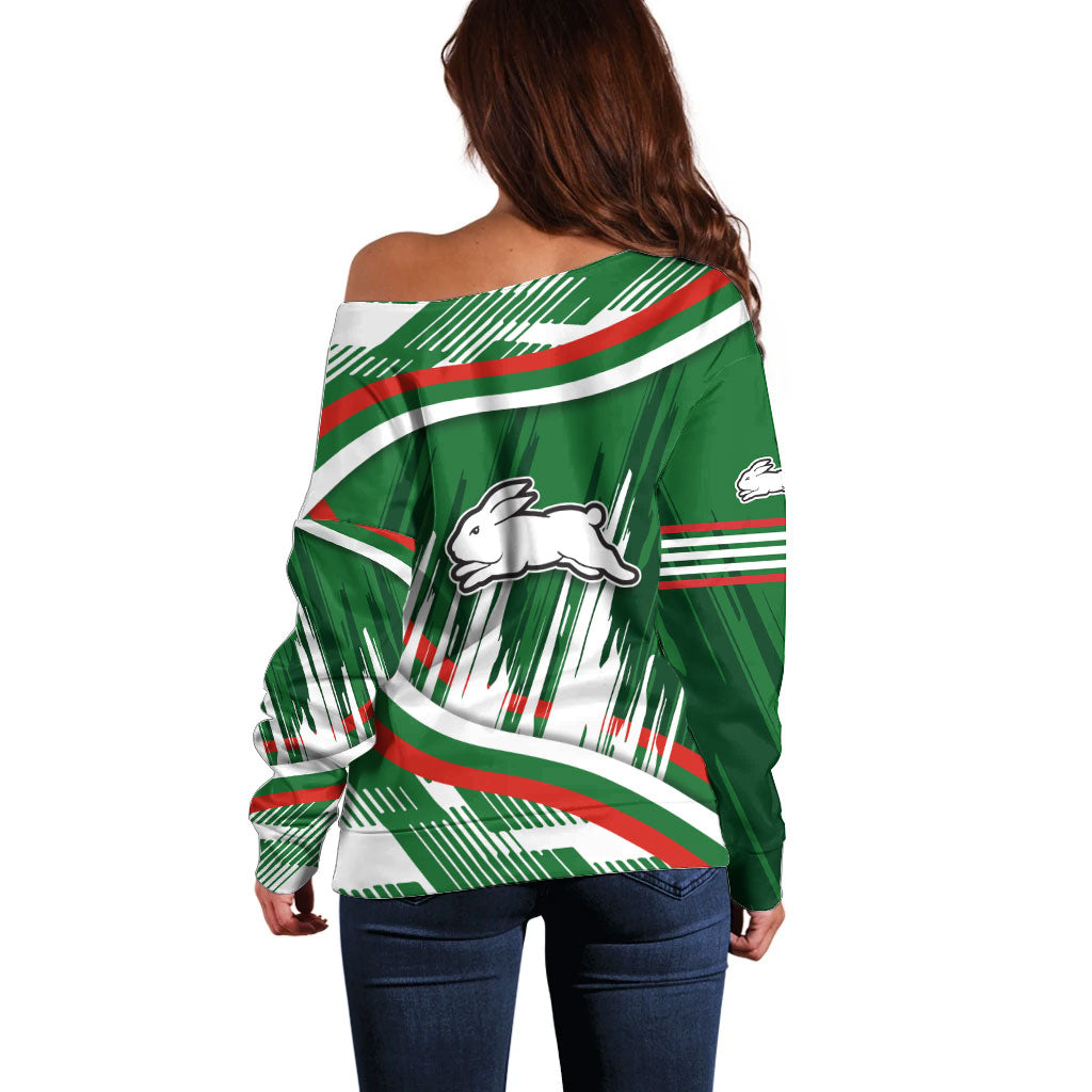Rabbitohs Rugby Mascot Off Shoulder Sweater Fierce Athlete Graphic in Sports Style