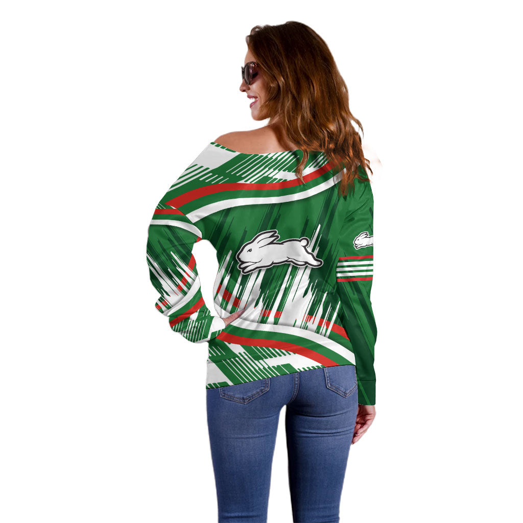 Rabbitohs Rugby Mascot Off Shoulder Sweater Fierce Athlete Graphic in Sports Style