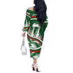 Rabbitohs Rugby Mascot Off The Shoulder Long Sleeve Dress Fierce Athlete Graphic in Sports Style
