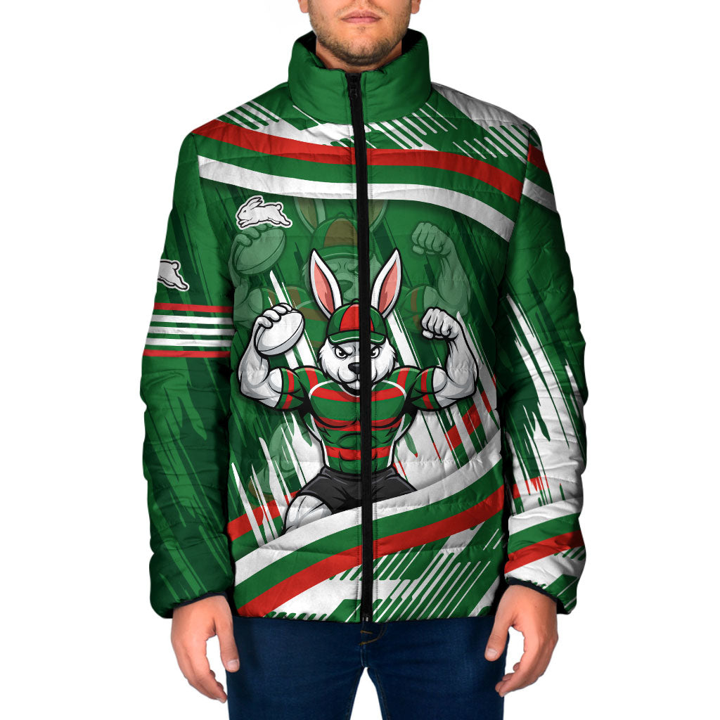 Rabbitohs Rugby Mascot Padded Jacket Fierce Athlete Graphic in Sports Style