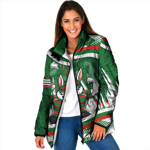 Rabbitohs Rugby Mascot Padded Jacket Fierce Athlete Graphic in Sports Style