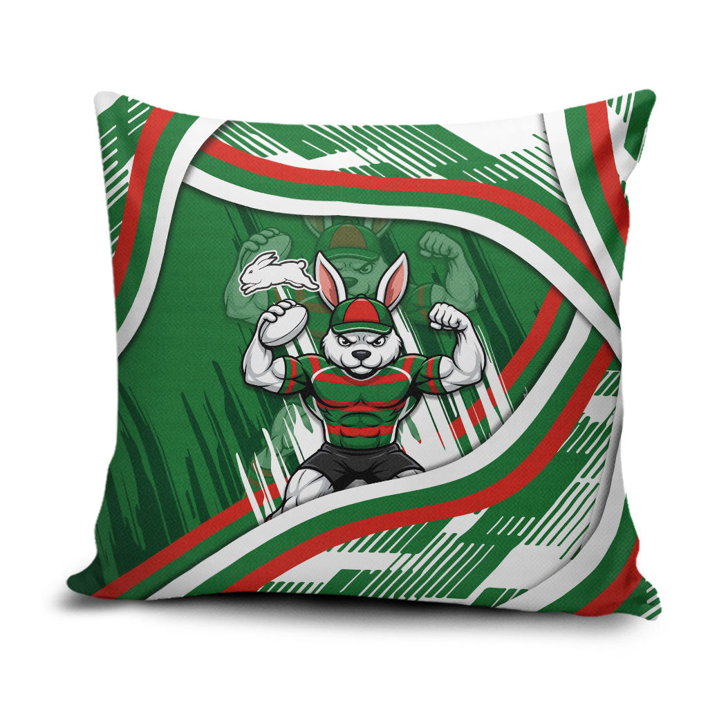 Rabbitohs Rugby Mascot Pillow Cover Fierce Athlete Graphic in Sports Style