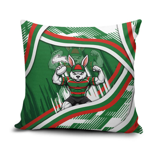Rabbitohs Rugby Mascot Pillow Cover Fierce Athlete Graphic in Sports Style