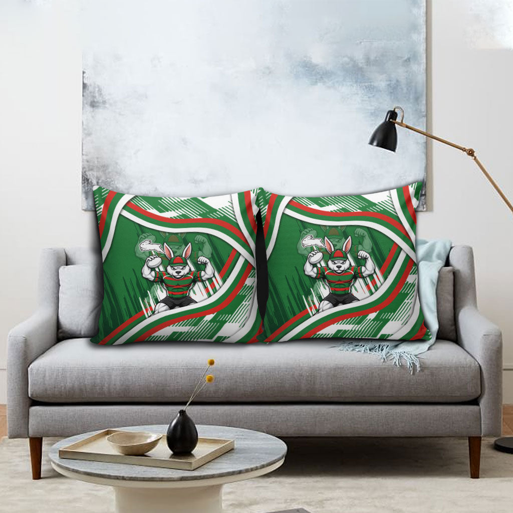 Rabbitohs Rugby Mascot Pillow Cover Fierce Athlete Graphic in Sports Style
