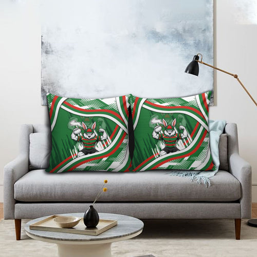 Rabbitohs Rugby Mascot Pillow Cover Fierce Athlete Graphic in Sports Style