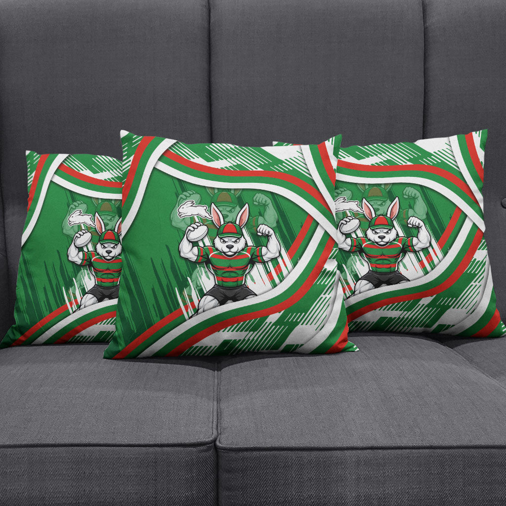 Rabbitohs Rugby Mascot Pillow Cover Fierce Athlete Graphic in Sports Style