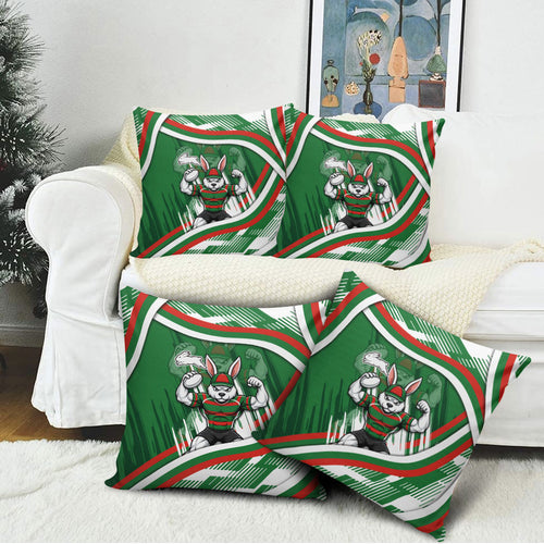 Rabbitohs Rugby Mascot Pillow Cover Fierce Athlete Graphic in Sports Style