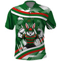 Rabbitohs Rugby Mascot Polo Shirt Fierce Athlete Graphic in Sports Style