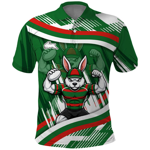 Rabbitohs Rugby Mascot Polo Shirt Fierce Athlete Graphic in Sports Style