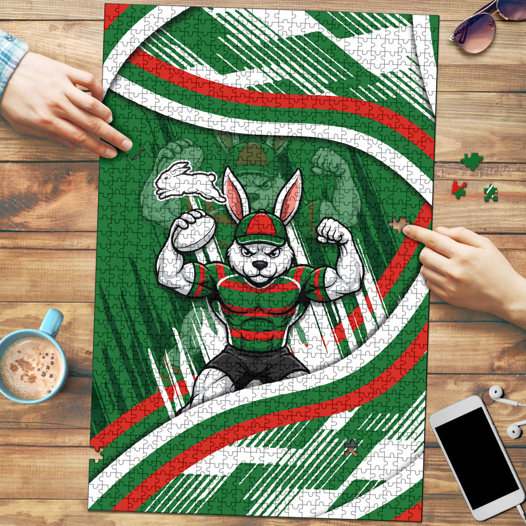 Rabbitohs Rugby Mascot Puzzle Fierce Athlete Graphic in Sports Style