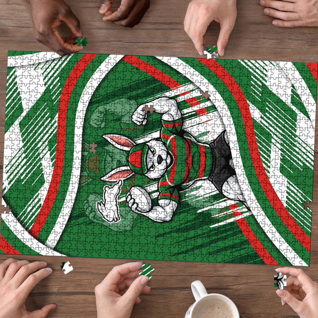Rabbitohs Rugby Mascot Puzzle Fierce Athlete Graphic in Sports Style
