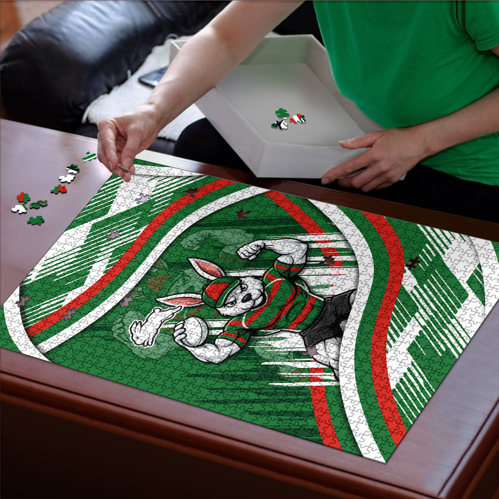 Rabbitohs Rugby Mascot Puzzle Fierce Athlete Graphic in Sports Style