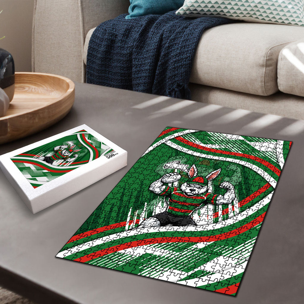 Rabbitohs Rugby Mascot Puzzle Fierce Athlete Graphic in Sports Style