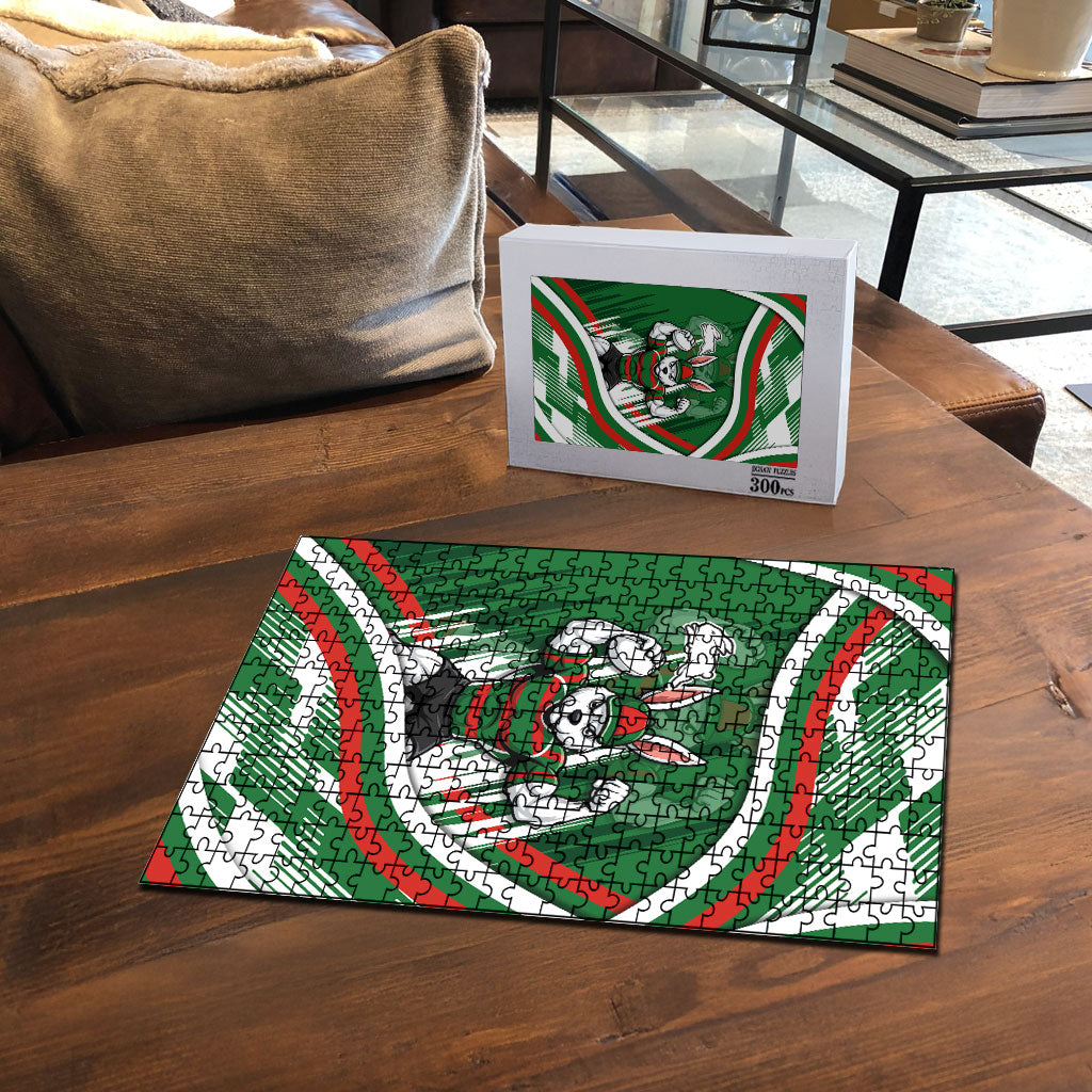 Rabbitohs Rugby Mascot Puzzle Fierce Athlete Graphic in Sports Style