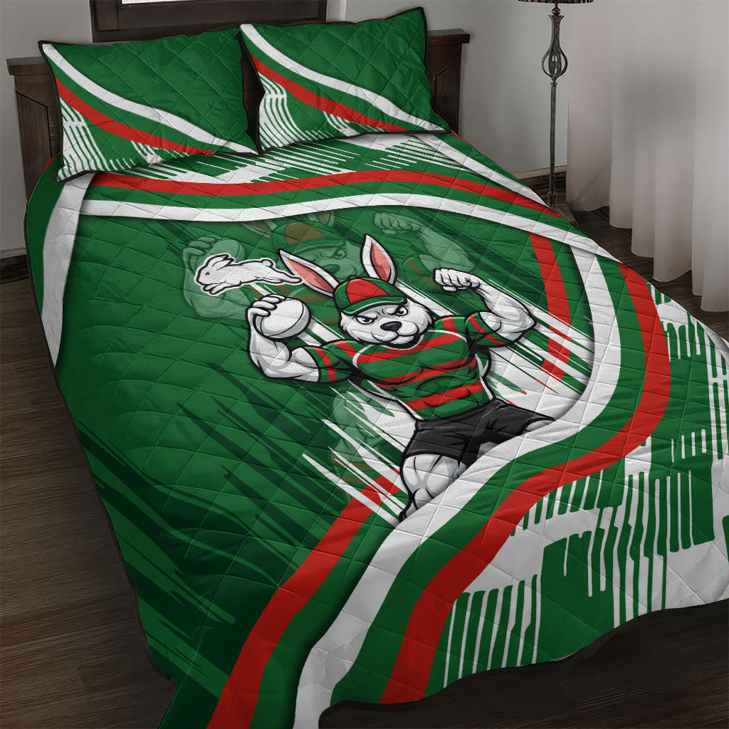 Rabbitohs Rugby Mascot Quilt Bed Set Fierce Athlete Graphic in Sports Style
