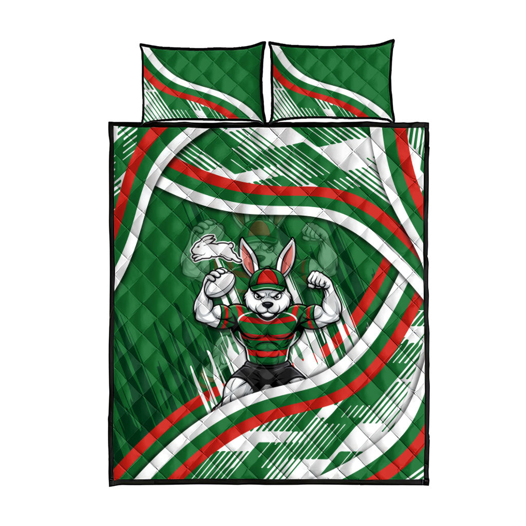 Rabbitohs Rugby Mascot Quilt Bed Set Fierce Athlete Graphic in Sports Style