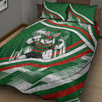 Rabbitohs Rugby Mascot Quilt Bed Set Fierce Athlete Graphic in Sports Style