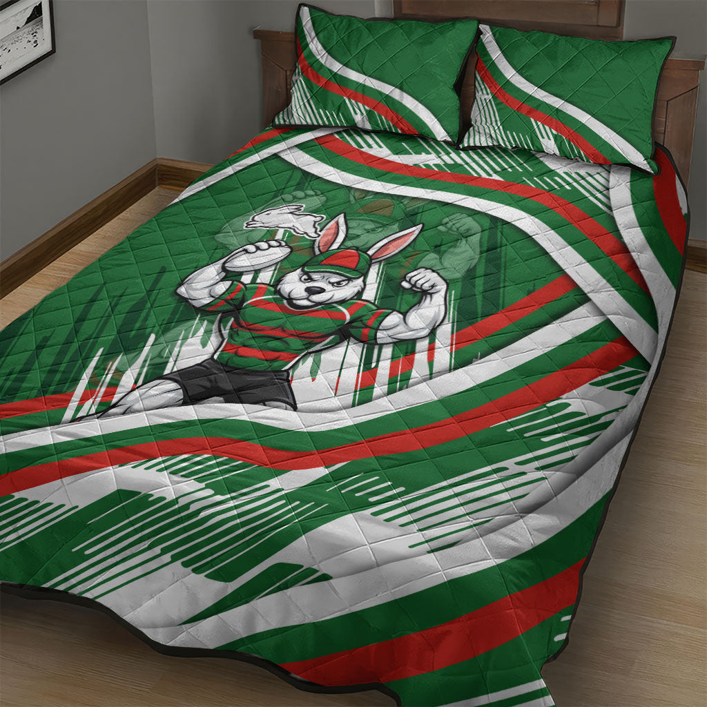 Rabbitohs Rugby Mascot Quilt Bed Set Fierce Athlete Graphic in Sports Style