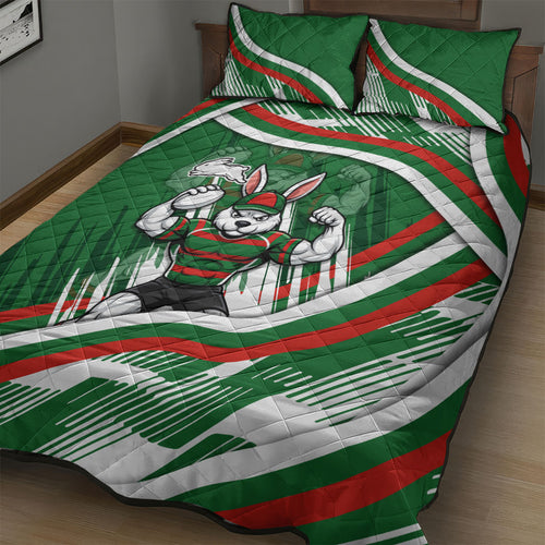 Rabbitohs Rugby Mascot Quilt Bed Set Fierce Athlete Graphic in Sports Style
