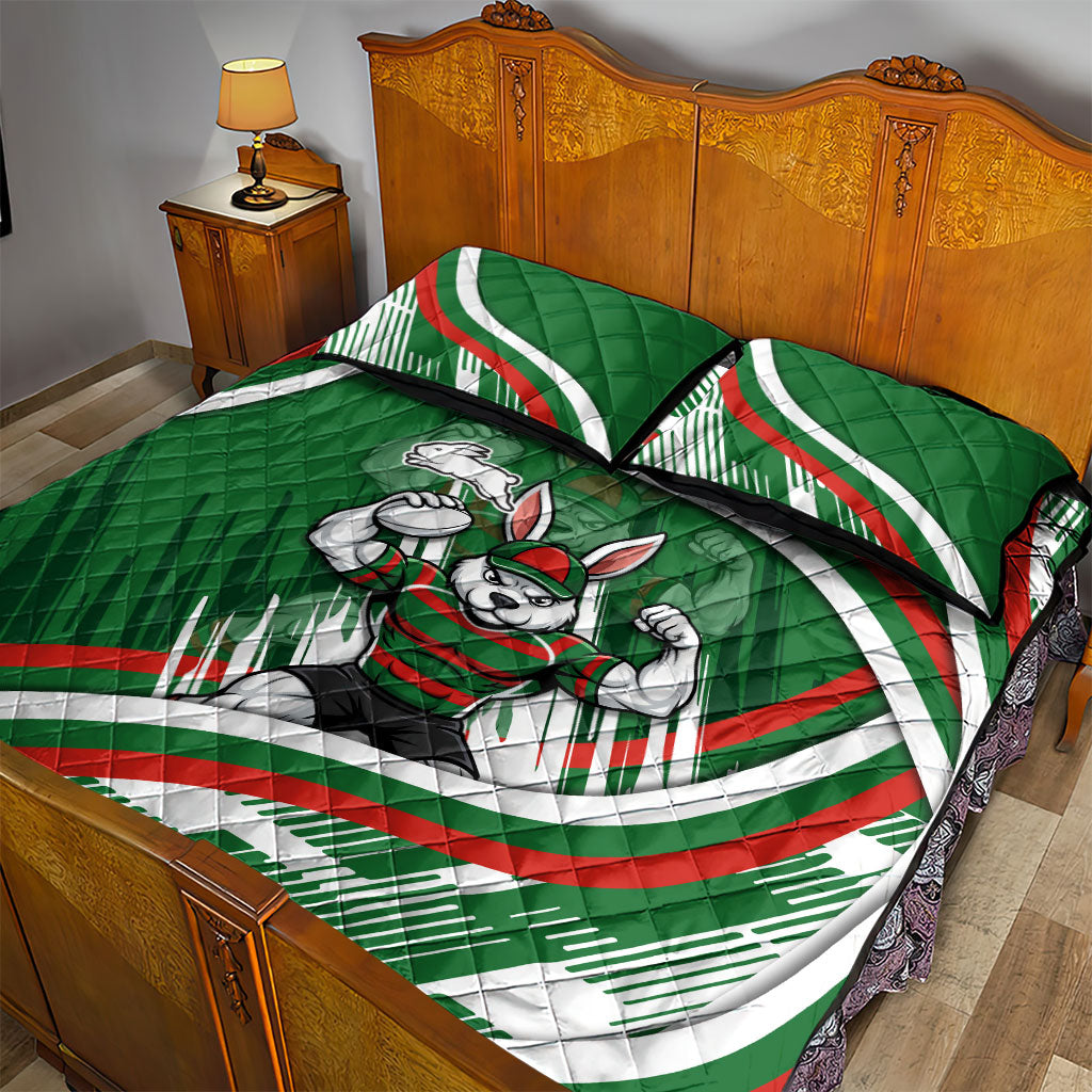 Rabbitohs Rugby Mascot Quilt Bed Set Fierce Athlete Graphic in Sports Style