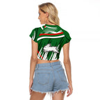Rabbitohs Rugby Mascot Raglan Cropped T Shirt Fierce Athlete Graphic in Sports Style