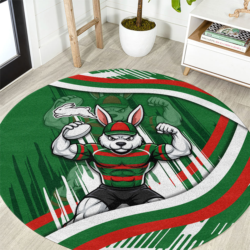 Rabbitohs Rugby Mascot Round Carpet Fierce Athlete Graphic in Sports Style