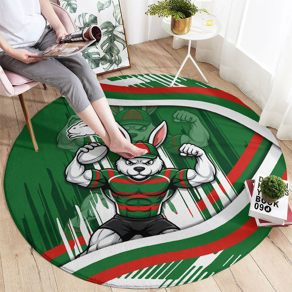 Rabbitohs Rugby Mascot Round Carpet Fierce Athlete Graphic in Sports Style